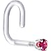 18 Gauge 1/4" White Gold 1.5mm Red Cubic Zirconia Bioplast Nose Ring