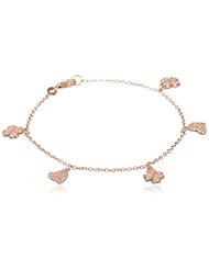 Cubic Zirconia Heart and Clover Charm Bracelet, 7.5"