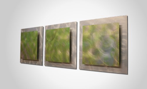 Green Modern Art 'Green Essence' - 38x12 in. - Crisp Lime Green Color Metal Wall Sculpture. Minimalistic Design Ideal for Modern Feng Shui Décor. Organic Color Scheme, Contemporary Home Accent.