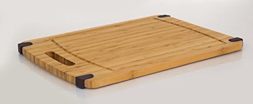 Heavy-Duty Thick 16 X 12 Non Slip Bamboo wood Cutting Board - Eco-Friendly Chopping Board Featuring Juice Groove, Convenient Handle, and blue Non-Slip Silicone Corner Tabs