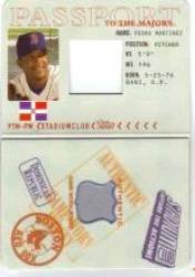 2002 Stadium Club Passport to the Majors #PTMPM Pedro Martinez - Boston Red Sox (Piece of Authentic Jersey - Serial #d to 1200) (Baseball Cards)