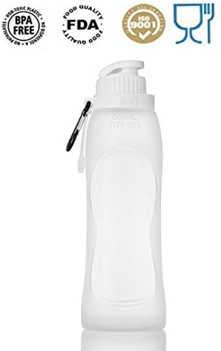 Trekking Tribe Foldable Collapsible Sports Water Bottle Silicon Drinking Bottles for Running Cycling Hiking Gym Yoga Outdoors Camping (500ml, 17 Oz), BPA-Free FDA Approved Reusable Water Canteens (White)