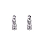 Sterling Silver Three Stone Design Square White CZ Stone Post Earring - Past Present Future