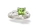 14K White Gold Genuine Square Peridot and Diamond Engagement Ring