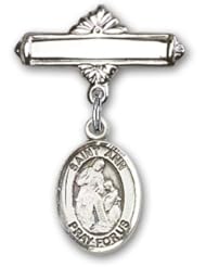 Sterling Silver Baby Badge with St. Ann Charm and Polished Badge Pin