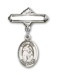 Sterling Silver Baby Badge with St. Ann Charm and Polished Badge Pin