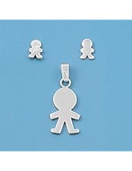 Sterling Silver Fancy Boy Earring Pendant Set 10MM