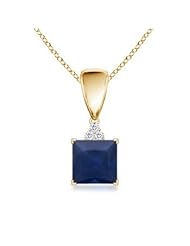 Square Sapphire and Round Diamond Pendant