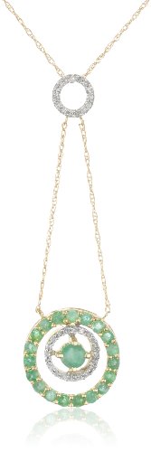 10k Yellow Gold Emerald and Diamond Circle Drop Pendant 10k Yellow Gold Emerald and Diamond Circle Drop Pendant