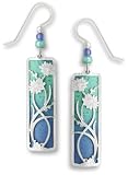 Blue Periwinkle Silver Daisies Overlay Earrings, Handmade in USA by Adajio Sienna Sky 7544
