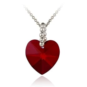 Sterling Silver Red Swarovski Crystal Heart Pendant