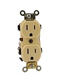Leviton 5252-A 15Amp, 125V, Nema 5-15R, 2P, 3W, Narrow Duplex Receptacle, Straight Blade, Indust, SelfGrounding, Back & Side 8 Hole Feedthru, Almond