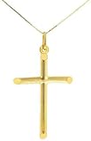 medium ribbed hollow tube gold cross (14K gold, with chain)