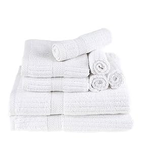 8pc Hotel Ribbed Super Soft Cotton Towel Set, White by SmartBargains