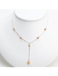 Sterling Silver Pink Cultured Pearl Necklace - 16 Inch