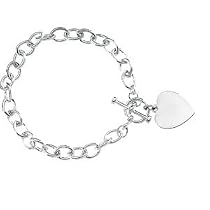 Sterling Silver Cable Toggle & Heart Bracelet - 8 inches