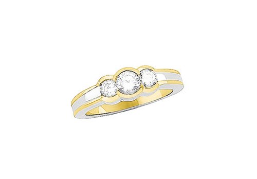 Diamond 3 Stone Engagement Ring Two-Tone 14K Gold Discount