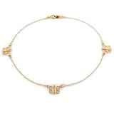 14K Yellow Gold Butterfly Anklet 9.5