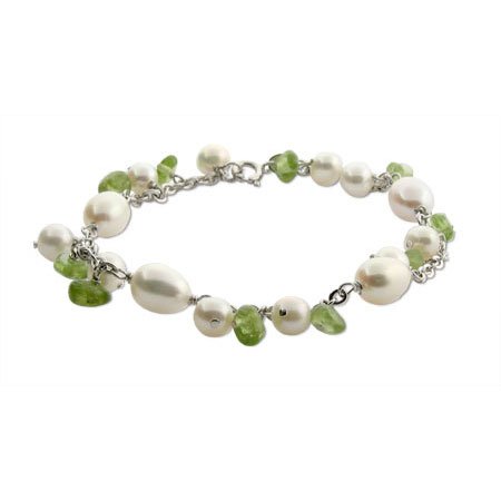Eve's Addiction Freshwater Pearls & Peridot Genuine Stone Bracelet