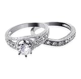 Sterling Silver Cubic Zirconia Engagement Band Two Set Ring Size 5, 6, 7, 8, 9