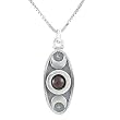 Double Sided Oval Triple Moon Pendant / Necklace with Rede Inscription in Sterling Silver with a Garnet Gemstone on an 18" Rhodium and Sterling Box Chain for Men or Women, #8129