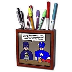  Rich Diesslins Funny General Cartoons - Super Hero Parody with Batman and Captain America at the bar - Tile Pen Holders-5 inch tile pen holder