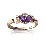 14k Rose Gold Pear Genuine Amethyst Celtic Claddagh Ring