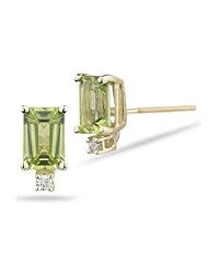 0.02 Cts Diamond & 1.20 Cts Peridot (6x4 EC) Stud Earrings in 14K Yellow Gold-Screw Backs