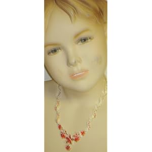 Genuine Gold and Silver Plated Small Rubies Short Chain Necklace Earrings for Children and Teens