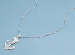 Sterling Silver Necklaces - Anchor Pendant with Clear CZ - 26mm Pendant Height