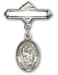 Sterling Silver Baby Badge with St. Vincent Ferrer Charm and Polished Badge Pin