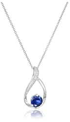 Sterling Silver Created Sapphire and Diamond-Accented Pendant Necklace, 18"