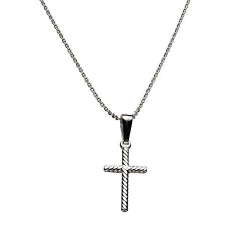 Sterling silver small rope cross pendant cable chain ne…