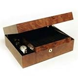 Search : Bubinga Burl Wood Men's Jewelry Box, Watch & Cufflink Valet with Piano Finish.