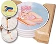 CounterArt WW II Pin-up Girls Design Round Absorbent Coasters in Wooden Holder, Set of 4 Assorted