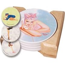 Patriotic Pin-up Girls WWII Art Gift Set with Oak Holder by Highland Graphics Creative Ventures