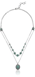 Lucky Brand "Gem Bazaar" Turquoise Double Layer Pendant Necklace, 20" + 2" Extender