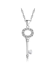 Honeystore Girls 925 Sterling Silver White Gold Plated Swiss Diamond Key Neckalce Color White
