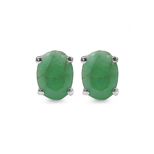 1.70 Carat Genuine Emerald Silver Earrings