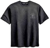 Harley Davidson Mens Short Sleeve Black on Black Skull Tee. Embroidered graphics. 99045-09VM