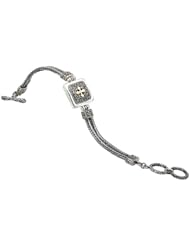 925 Silver Square Celtic Cross Bracelet with 18k Gold Accents- 7.5 IN