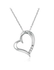 Three Stone Diamond Heart Necklace in Sterling Silver on an 18inch Chain