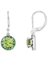 2 1/3 Carat Peridot and Tsavorite 14K White Gold Earrings w/Rhodium accents