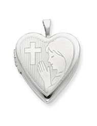 Silver 20mm Cross Praying Woman Heart Locket