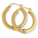 Image of 9ct Hoop Earrings with Polished and Textured Finish. Beautiful presentation gift box and anonymous outer packaging. Money back if not 100% delighted