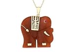 14K Yellow Gold Red Jade and Ruby Elephant Pendant w/Chain