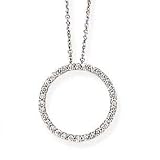 14k White Gold Link Chain with Diamond Circle Pendant Necklace- 18 IN (0.50ctw)