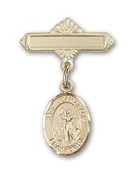 14K Gold Baby Badge with St. Joan of Arc Charm and Polished Badge Pin