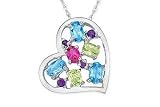 1 5/8 Carat Multigemstone 14K White Gold Pendant w/Chain