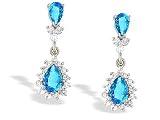 14K White Gold Genuine Pear Blue Topaz and Diamond Dangle Drop Earrings